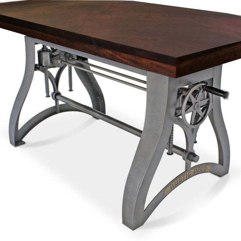 Crescent Writing Table Desk - Adjustable Height Base - Dark Walnut Top - Knox Deco - Desks