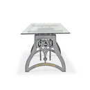 Crescent Writing Table Desk - Adjustable Height Metal Base - Glass Top - Knox Deco - Desks