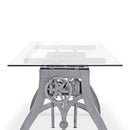 Crescent Writing Table Desk - Adjustable Height Metal Base - Glass Top - Knox Deco - Desks