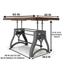 Crescent Writing Table Desk - Adjustable Height Metal Base - Natural Top - Knox Deco - Desks
