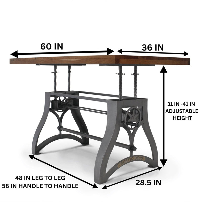 Crescent Writing Table Desk - Adjustable Height Metal Base - Natural Top - Knox Deco - Desks