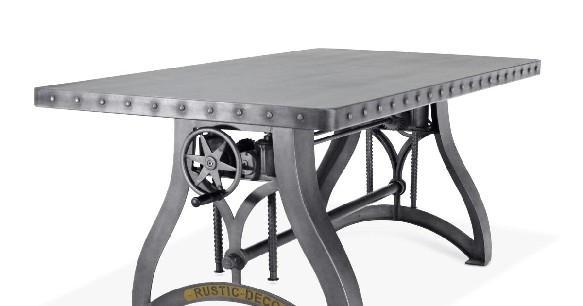 Crescent Writing Table Desk - Adjustable Height Metal Base - Steel Top ...