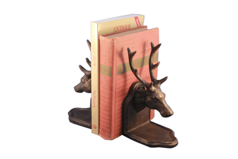 Deer Elk Buck Bookends Sculptured Figurine - Metal Cast Iron - Knox Deco - Bookends