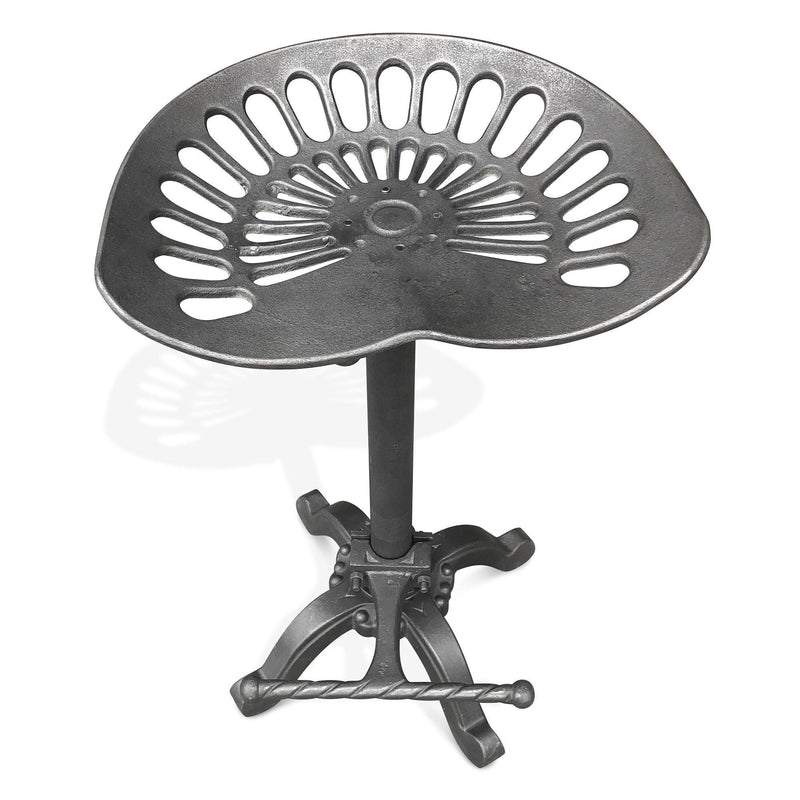 Farm Tractor Seat Adjustable Stool - Solid Cast Iron Barstool + Footrest - Knox Deco - Seating