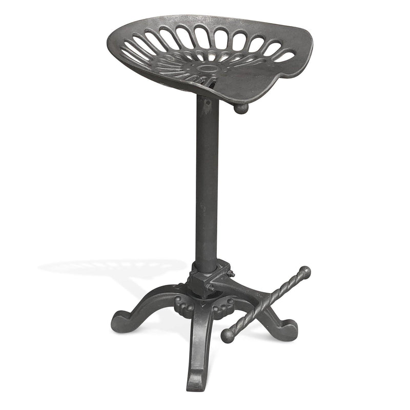 Farm Tractor Seat Adjustable Stool - Solid Cast Iron Barstool + Footrest - Knox Deco - Seating