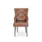 Farmhouse Luxury Dining Chair - Tufted Brown Leather - Metal Legs - Pair - Knox Deco - Chair