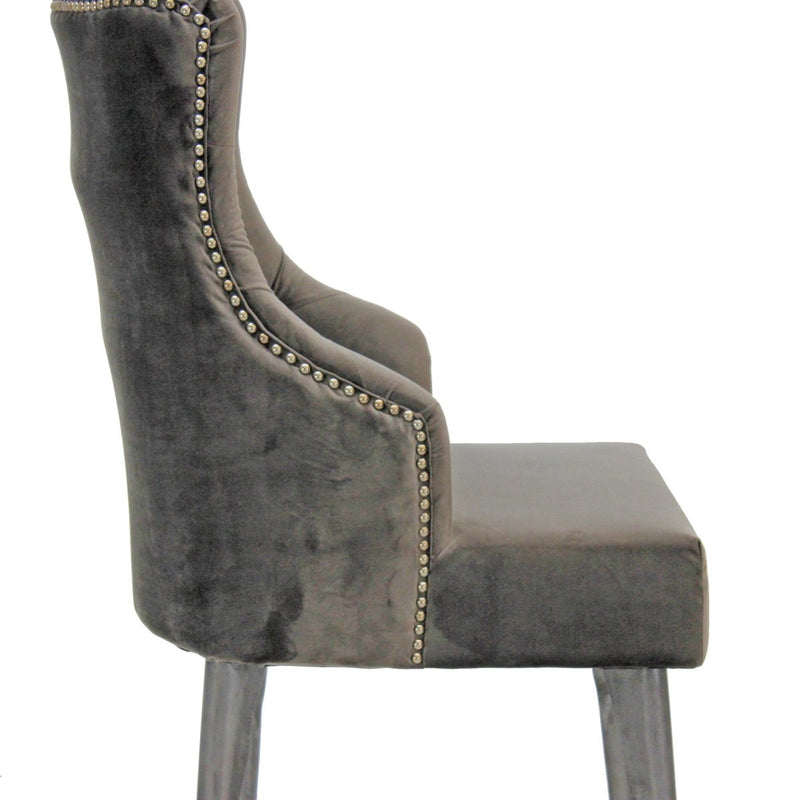 Farmhouse Luxury Dining Chair - Tufted Gray Velvet - Metal Legs - Pair - Knox Deco - Seating