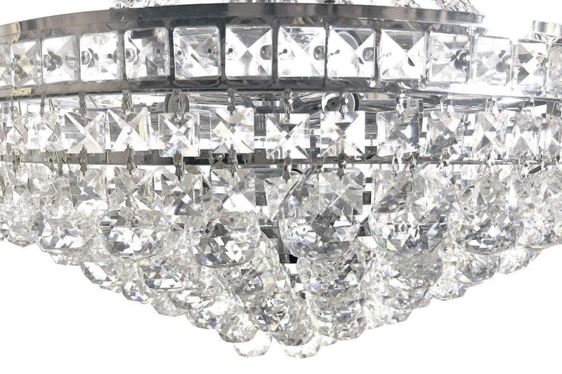 French Empire Crystal Chandelier - Polished Chrome - European - 46" x 27" - Knox Deco - Lighting