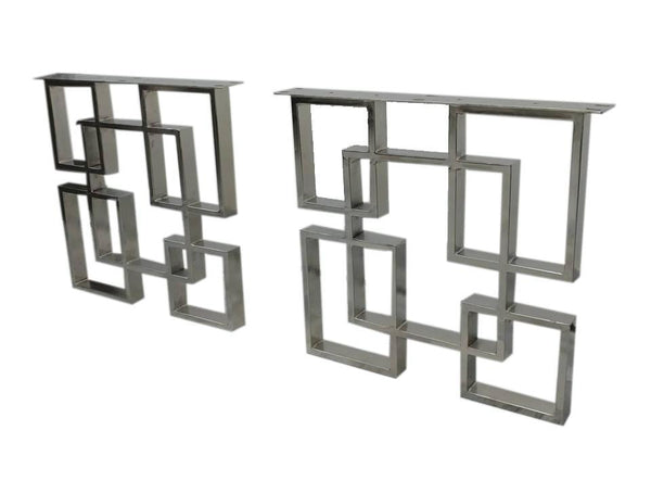 Geometric Square Art Deco Table Legs - Polished Stainless Steel - Set of 2 - Knox Deco - DIY