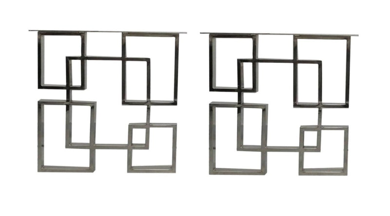 Geometric Square Art Deco Table Legs - Polished Stainless Steel - Set of 2 - Knox Deco - DIY