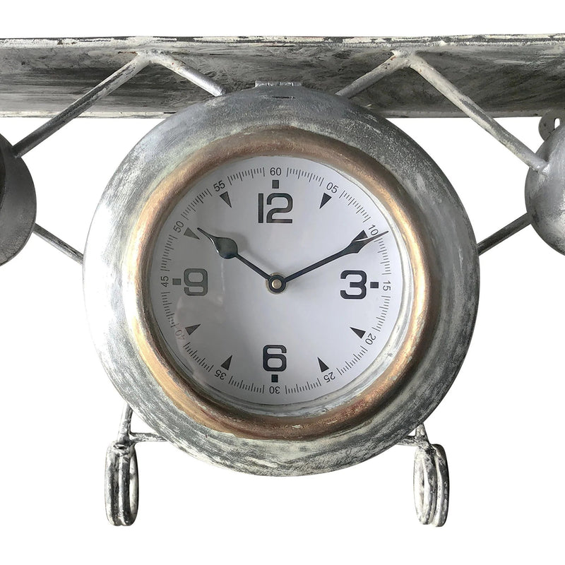 Handcrafted Airplane Wall Clock - Distressed Gray - 31" Wingspan - Knox Deco - Clocks