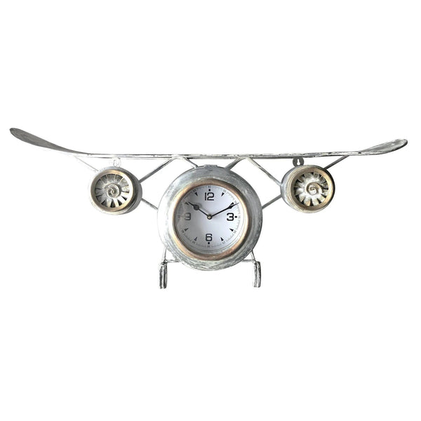 Handcrafted Airplane Wall Clock - Distressed Gray - 31" Wingspan - Knox Deco - Clocks