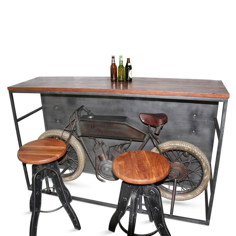 Harley Davidson Antique Motorcycle Bike Bar Pub Table - Lighted Accent - Knox Deco - Tables