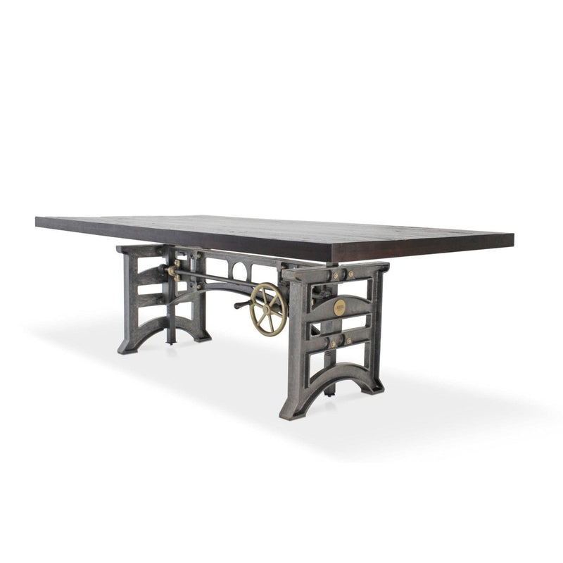 Harvester Industrial Dining Table - Cast Iron Adjustable Base – Rustic Ebony Top - Knox Deco - Tables