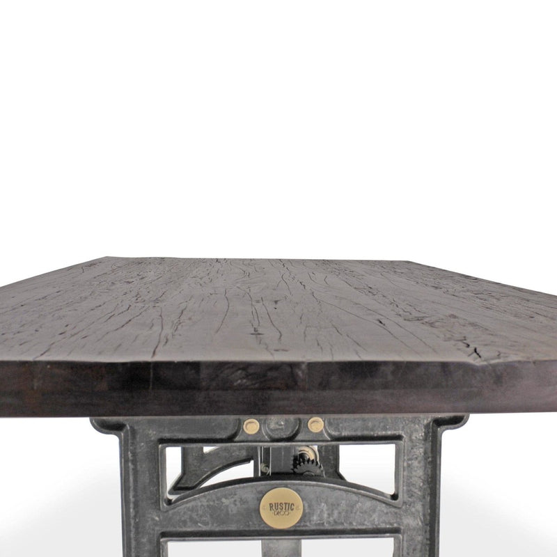 Harvester Industrial Dining Table - Cast Iron Adjustable Base – Rustic Ebony Top - Knox Deco - Tables