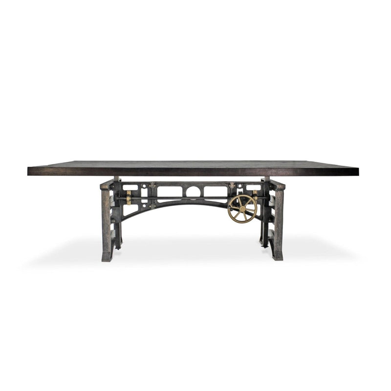 Harvester Industrial Dining Table - Cast Iron Adjustable Base – Rustic Ebony Top - Knox Deco - Tables