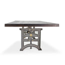 Harvester Industrial Dining Table - Cast Iron Adjustable Base – Rustic Ebony Top - Knox Deco - Tables