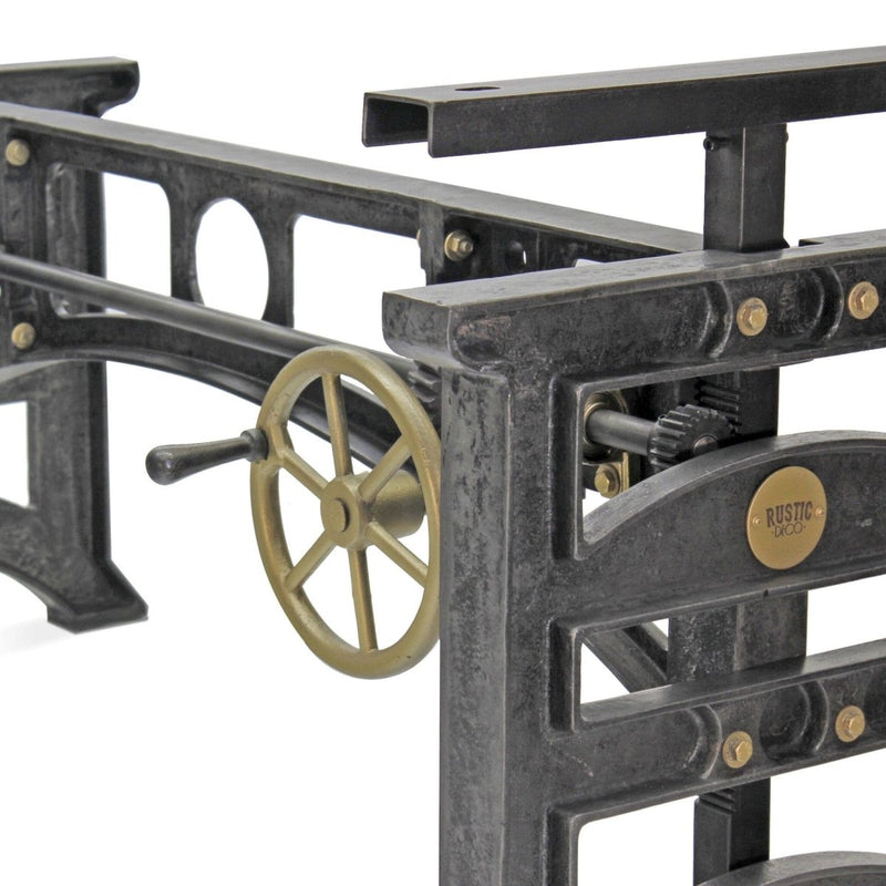 Harvester Industrial Dining Table Desk - Cast Iron Adjustable Base - DIY - Knox Deco - Tables