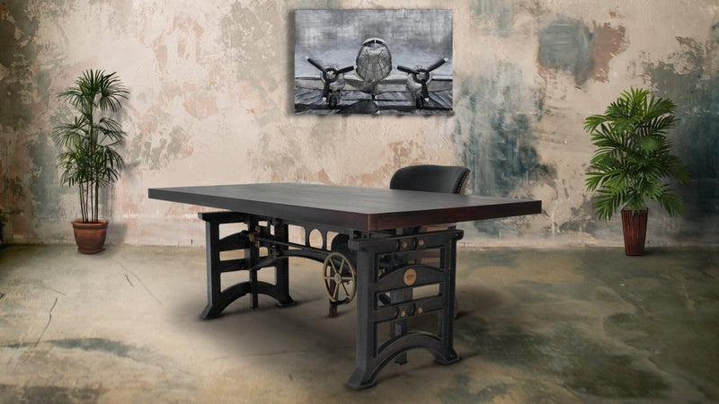 Harvester Industrial Executive Desk - Cast Iron Adjustable Base – Ebony Top - Knox Deco - Desks