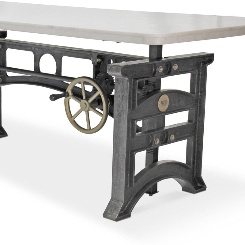 Harvester Industrial Executive Desk - Cast Iron Adjustable Base – Marble Top - Knox Deco - Desks