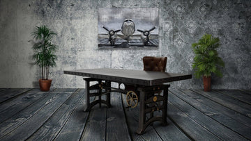 Harvester Industrial Executive Desk - Cast Iron Adjustable Base – Steel Top - Knox Deco - Desks