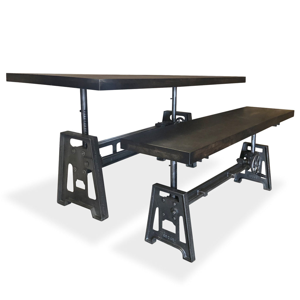 Industrial Adjustable Height Dining Table Set Matching Bench Ebony