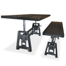 Industrial Adjustable Height Dining Table Set – Matching Bench - Ebony - Knox Deco - Tables