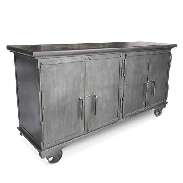 Industrial Bar Cart Console Mobile Storage Cabinet - Casters - Metal Frame