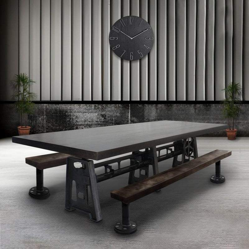 Industrial Communal Table - Cast Iron Base - Adjustable Height - Ebony Top - Knox Deco - Tables