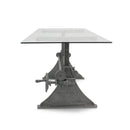 Industrial Desk - Adjustable Height Crank - Cast Iron Base - Glass Top - Knox Deco - Desks