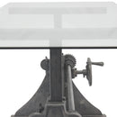 Industrial Desk - Adjustable Height Crank - Cast Iron Base - Glass Top - Knox Deco - Desks