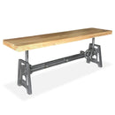Industrial Dining Bench Seat - Cast Iron Base - Adjustable Height – Natural Top - Knox Deco - Seating