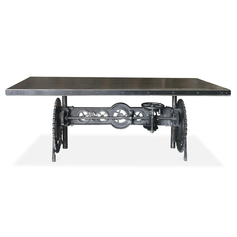 Steampunk Adjustable Dining Table - Iron Crank Base - Gray Top - Knox Deco - Tables