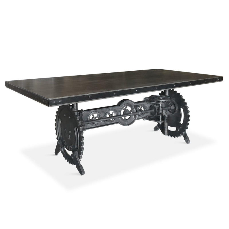 Steampunk Adjustable Dining Table - Iron Crank Base - Gray Top - Knox Deco - Tables