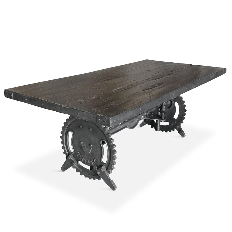 Steampunk Adjustable Dining Table - Iron Crank Base - Rustic Ebony - Knox Deco - Tables