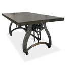 Industrial Dining Table - Adjustable Crank Iron Base - Casters - Ebony Top - Knox Deco - Tables