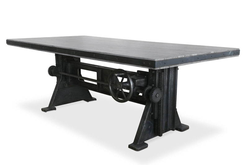 Craftsman Industrial Dining Table - Adjustable Height Iron Base - Gray Top - Knox Deco - Tables
