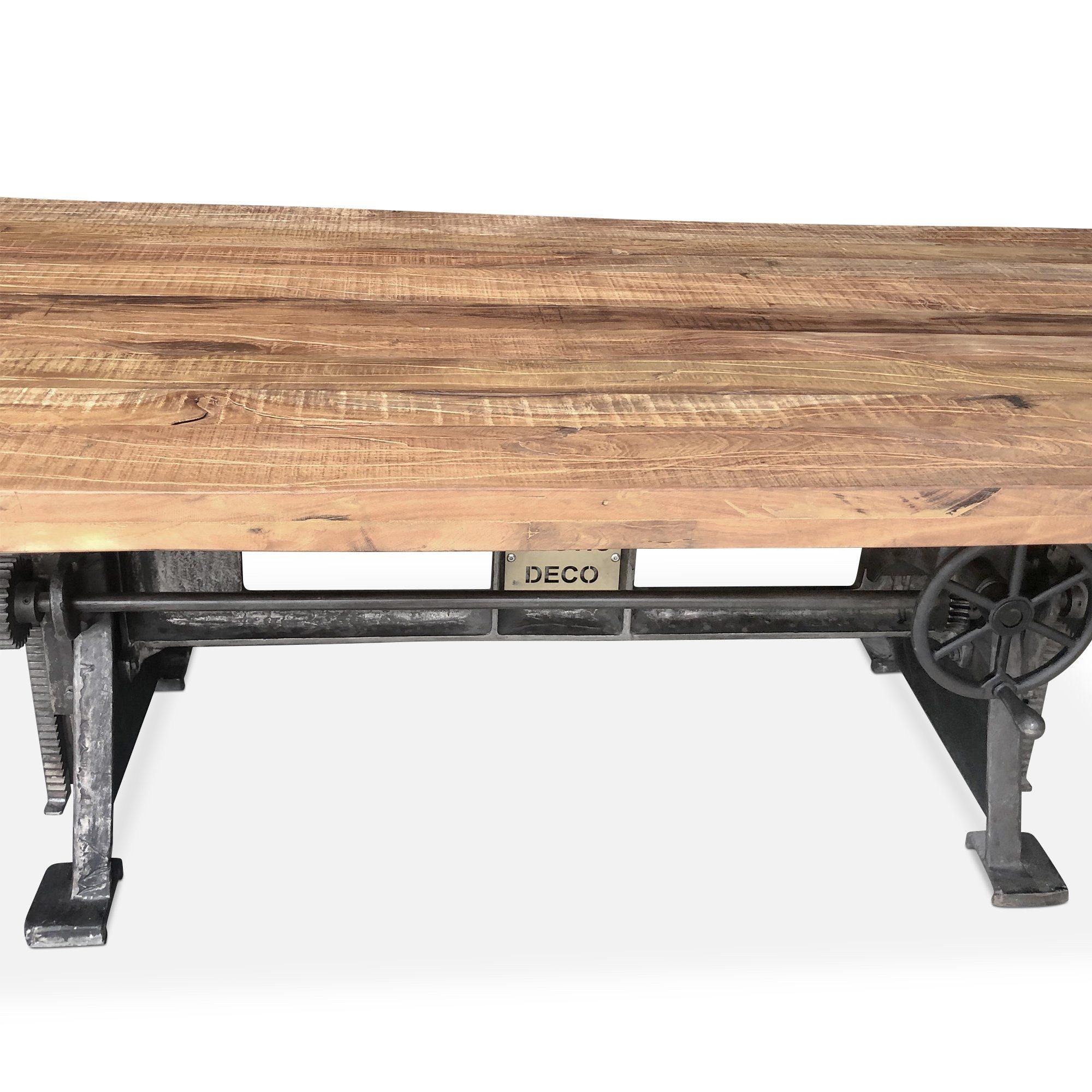 Rustic Deco Craftsman Industrial Dining Table Adjustable Height + Iron Base