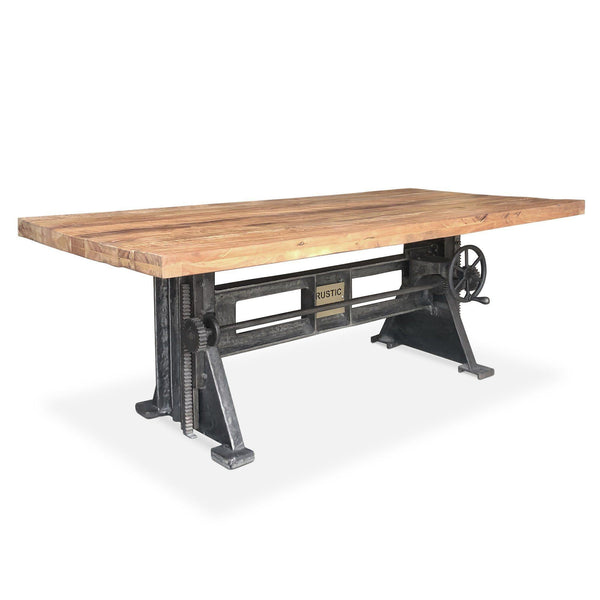 Craftsman Industrial Dining Table - Adjustable Height Iron Base - Rustic Top - Knox Deco - Tables