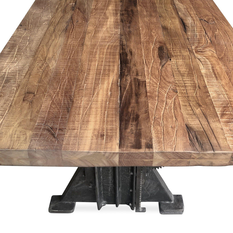 Craftsman Industrial Dining Table - Adjustable Height Iron Base - Rustic Top - Knox Deco - Tables