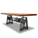 Industrial Dining Table - Cast Iron Base - Adjustable Height Crank - Natural Top - Knox Deco - Tables