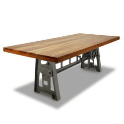 Industrial Dining Table - Cast Iron Base - Adjustable Height Crank - Natural Top - Knox Deco - Tables