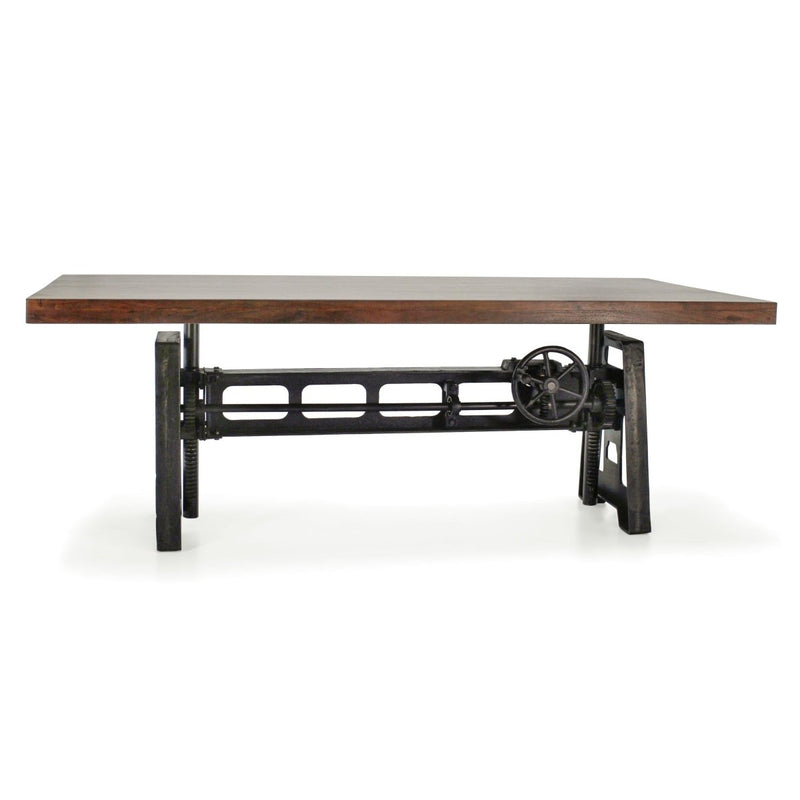 Industrial Dining Table - Cast Iron Base - Adjustable Height Crank - Walnut - Knox Deco - Tables