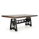 Industrial Dining Table - Cast Iron Base - Adjustable Height Crank - Walnut - Knox Deco - Tables