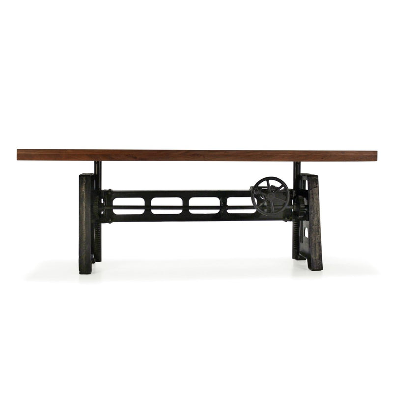 Industrial Dining Table - Cast Iron Base - Adjustable Height Crank - Walnut - Knox Deco - Tables
