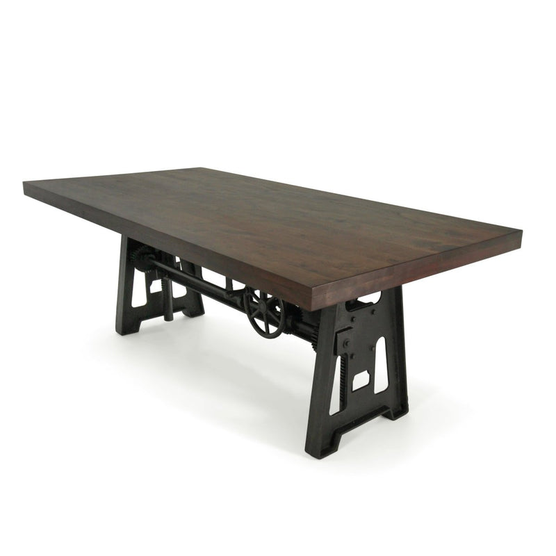 Industrial Dining Table - Cast Iron Base - Adjustable Height Crank - Walnut - Knox Deco - Tables