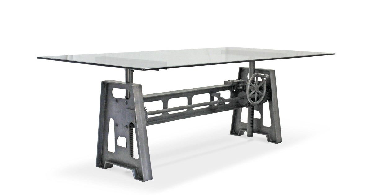 Industrial Dining Table - Cast Iron Base - Adjustable Height - Glass ...