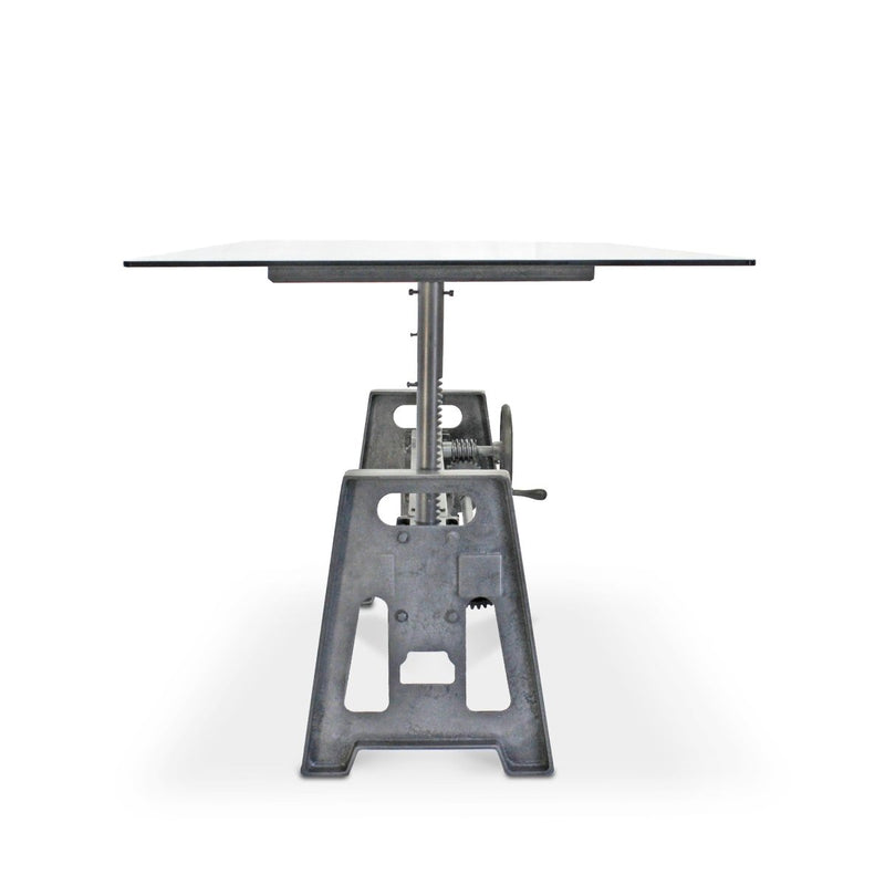 Industrial Dining Table - Cast Iron Base - Adjustable Height - Glass Top - Knox Deco - Tables