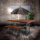 Industrial Dining Table - Cast Iron Base - Adjustable Height Crank - Mahogany - Knox Deco - Tables