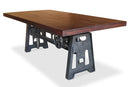 Industrial Dining Table - Cast Iron Base - Adjustable Height Crank - Mahogany - Knox Deco - Tables